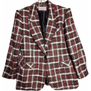Lynn & Co Plaid Tweed Blazer Jacket Womens M Preppy Holiday Academia Y2K Career